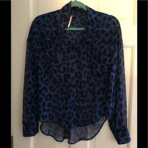 Free People blue animal print shirt -extra small